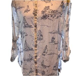 Cynthia Rowley Womens XL 100% Linen Nautical Beachy Long Old Money Fisherman